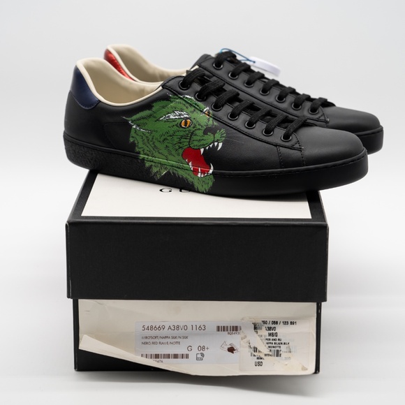 size 8.5G 9 US Gucci Ace Panther Leather Sneakers Black Green main image 7